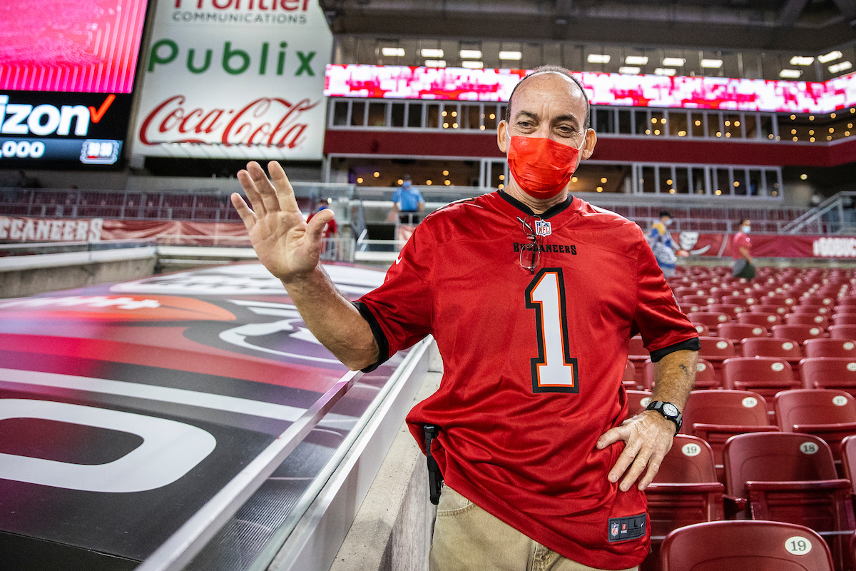 TAMPA, FL - NOVEMBER 23, 2020 - Special guest Robert DuBoise during the game between the Los Angeles Rams and Tampa Bay Buccaneers at Raymond James Stadium. The Buccaneers lost the game 27-24. Photo By Tori Richman/Tampa Bay Buccaneers