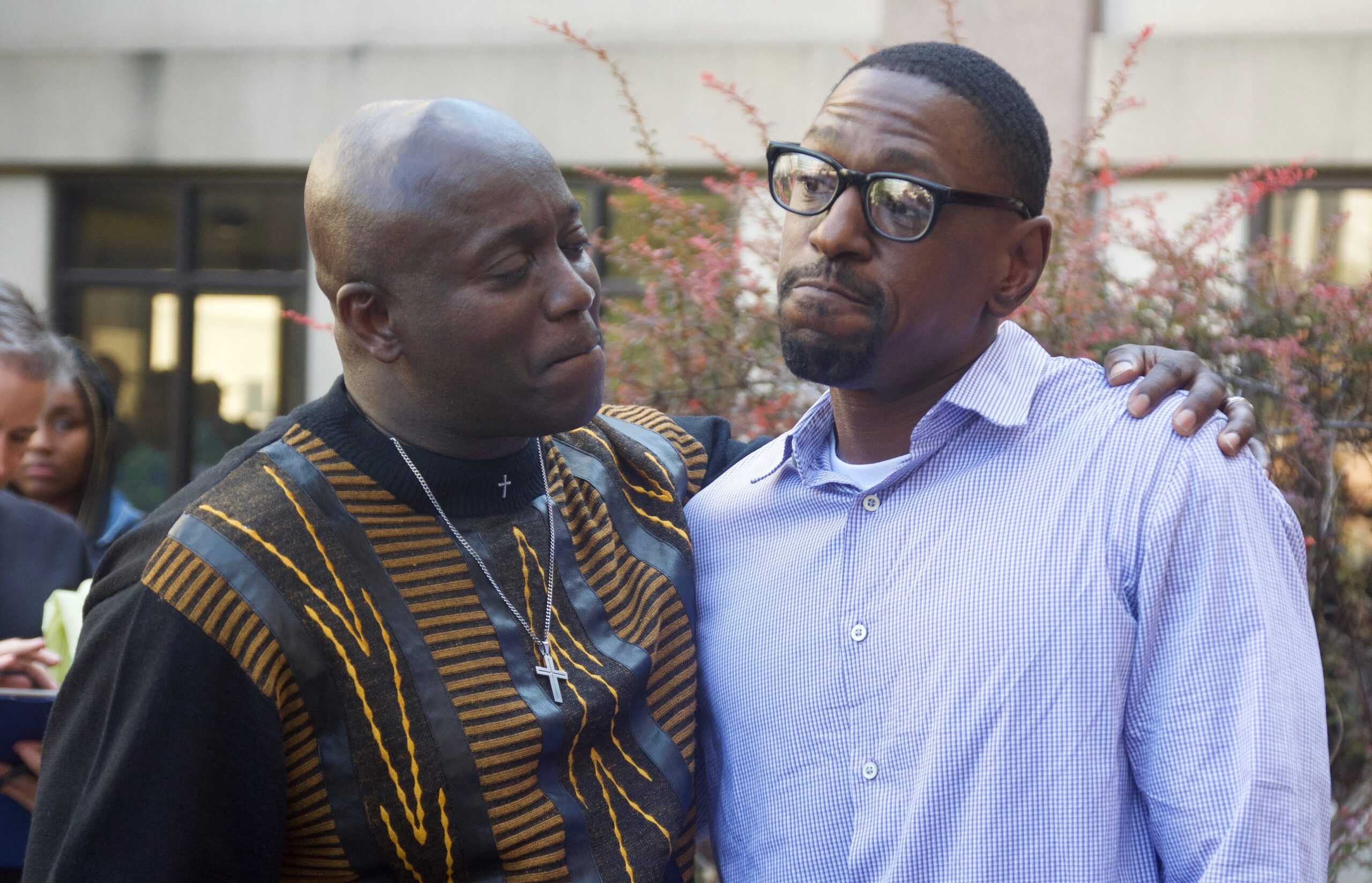 Lamonte McIntyre (right) after his release on Oct. 13, 2017. Photo courtesy of The Midwest Innocence Project.