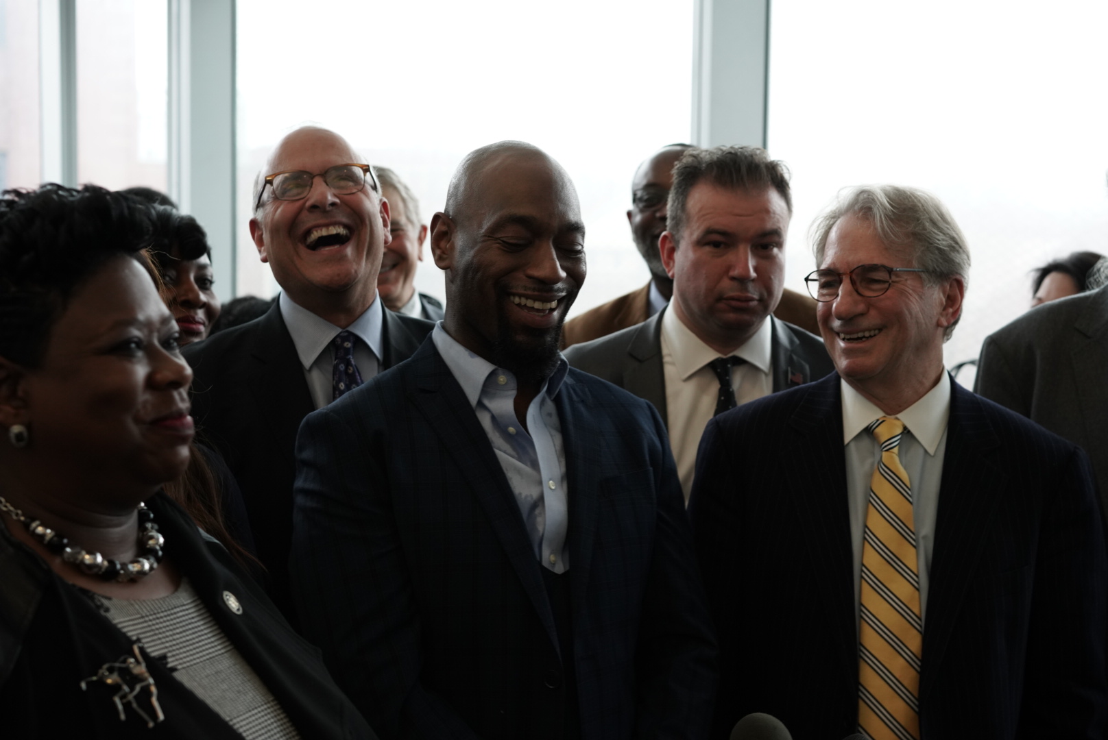 Bronx D.A. Darcel D. Clark, Steve Drizin, Huwe Burton, Jeff Deskovic and Barry Scheck. 