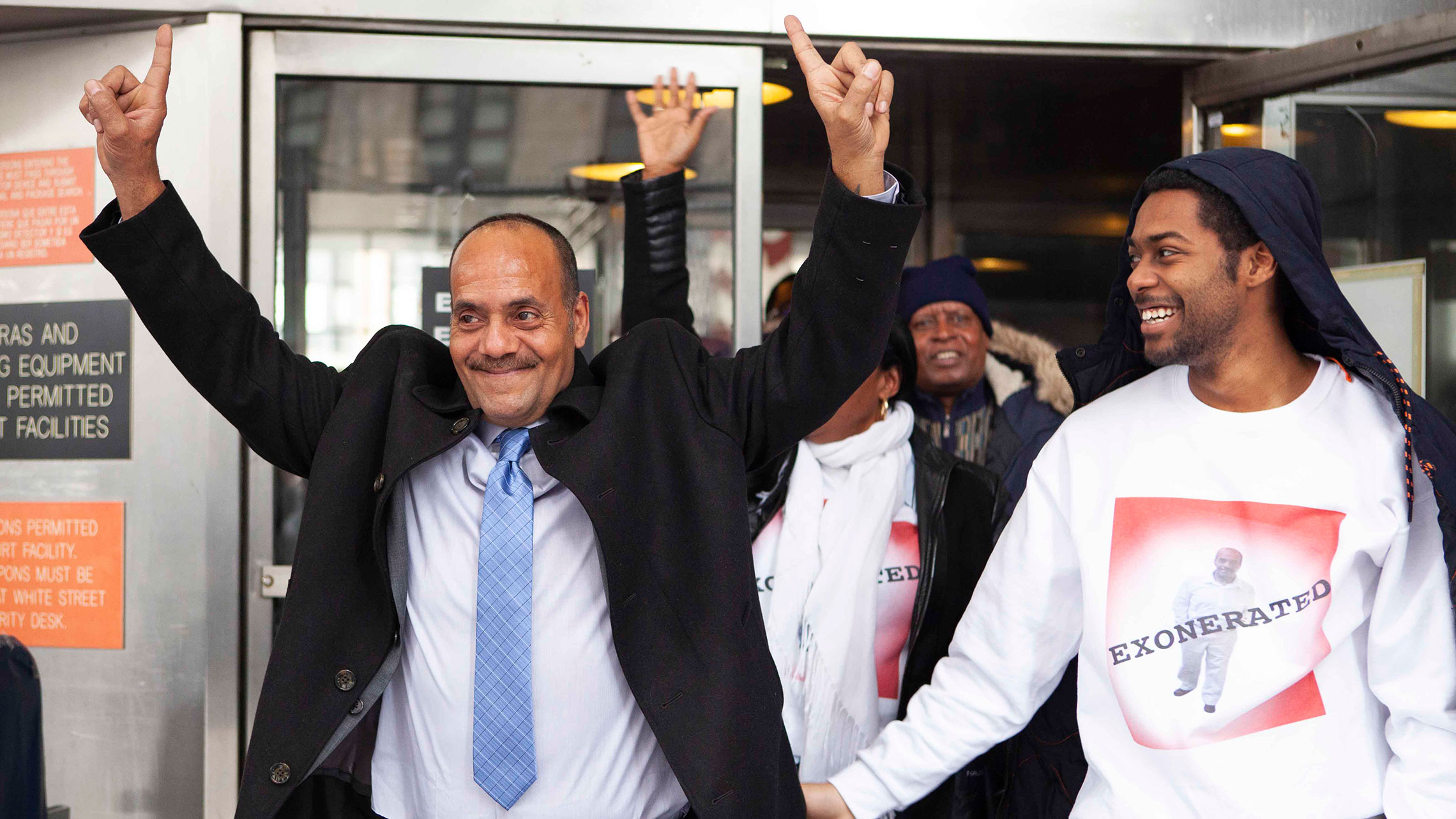 Rafael Ruiz and his family walk out of the New York State Supreme Court after his exoneration on Jan. 28, 2020. [Daniele Selby/Innocence Project]