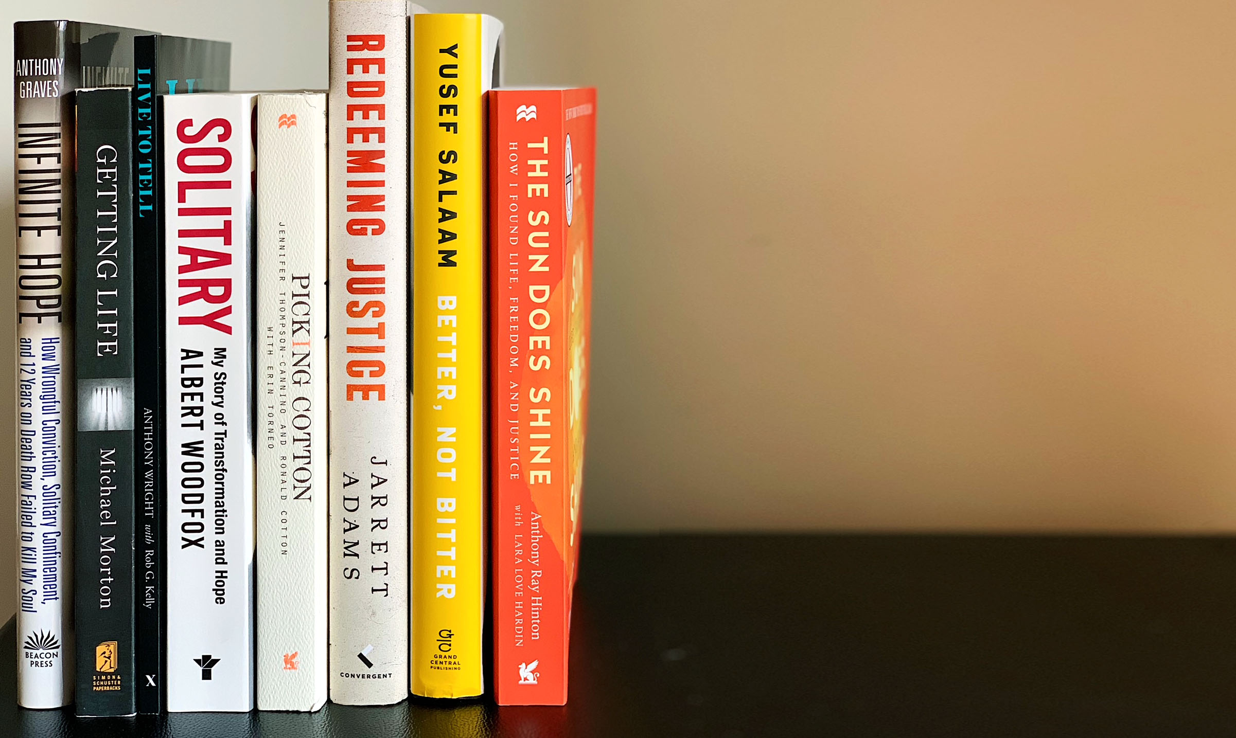 Books written by wrongly convicted writers. (Image: Innocence Project)