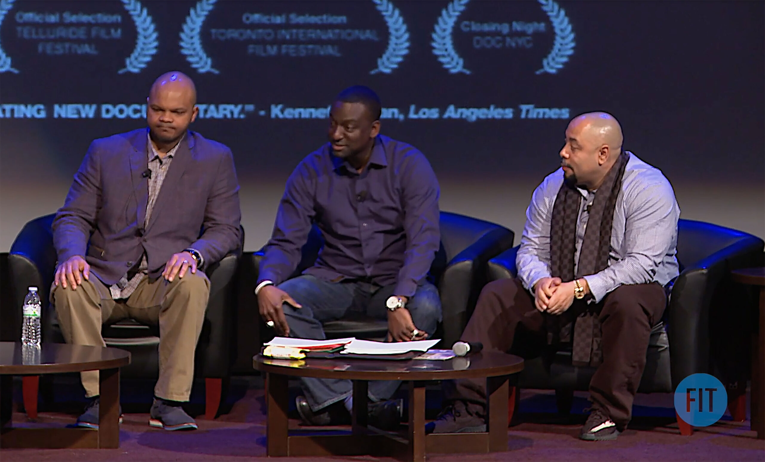 Kevin Richardson, Yusef Salaam and Raymond Santana of the Central Park Five spoke at FIT. Video still courtesy of FIT