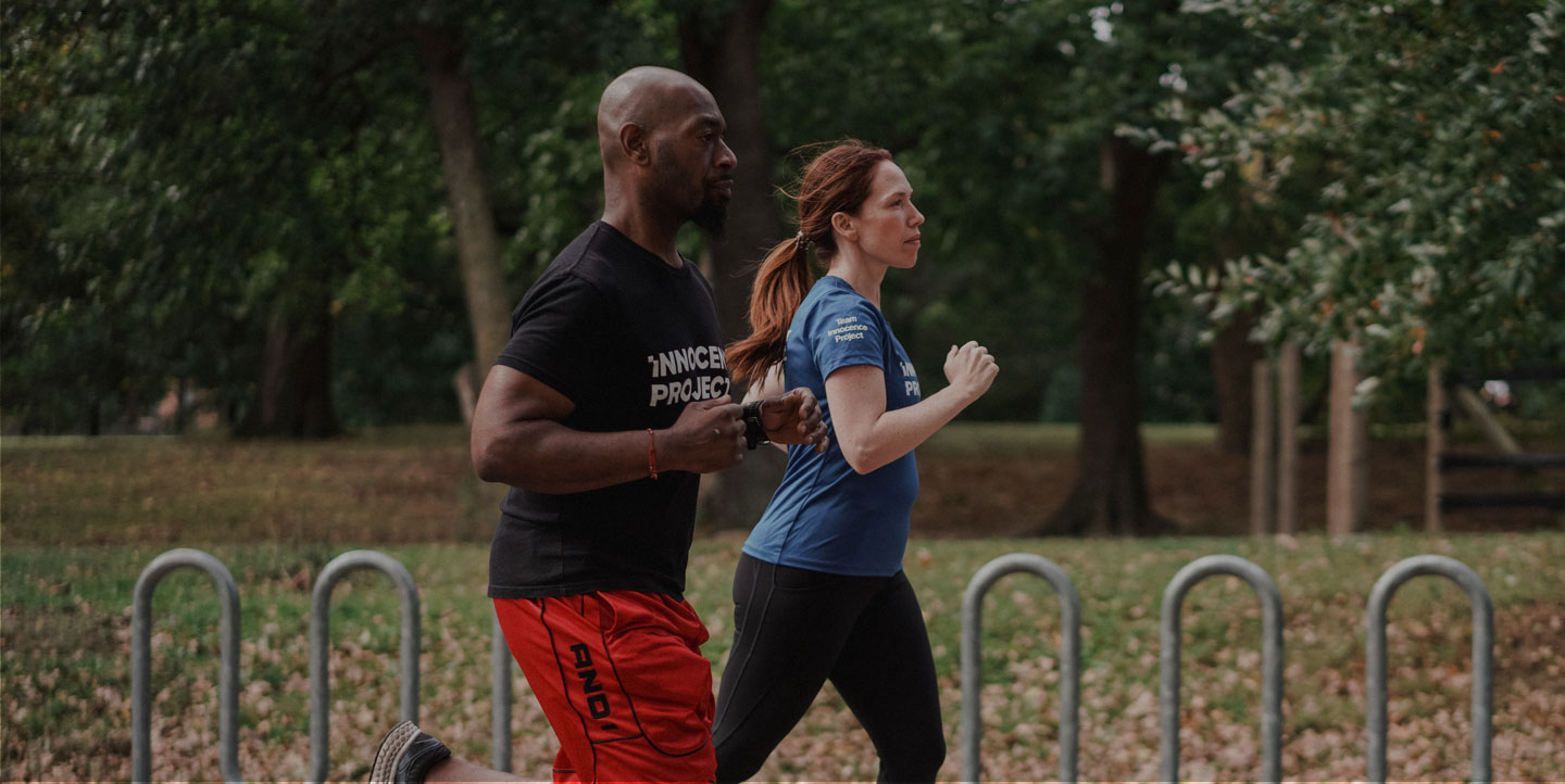 Huwe Burton and Susan Friedman running Prospect Park, Brooklyn  in October 2019. Photo by Sameer Abdel-Khalek/Innocence Project. 