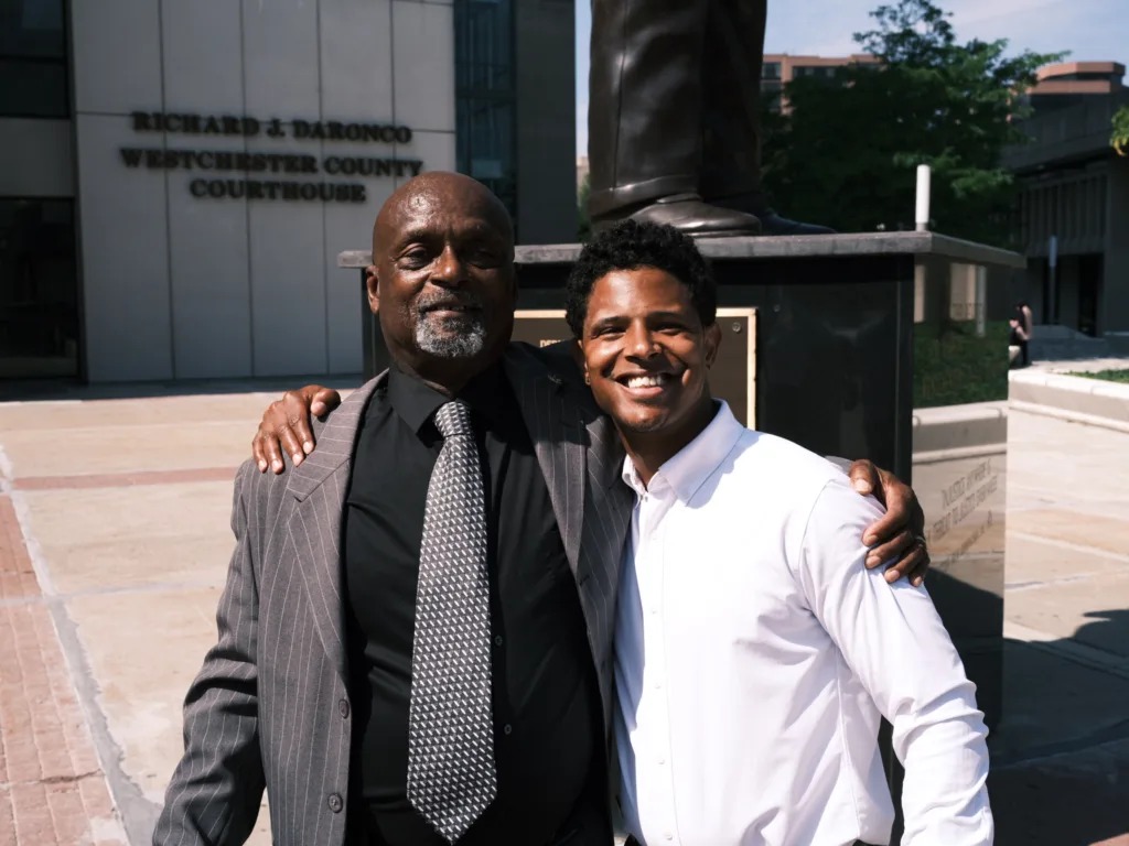 Innocence Project client Leonard Mack exonerated after 47 years in White Plains, New York on Sept. 5, 2023 (Image: Elijah Craig II/Innocence Project)
